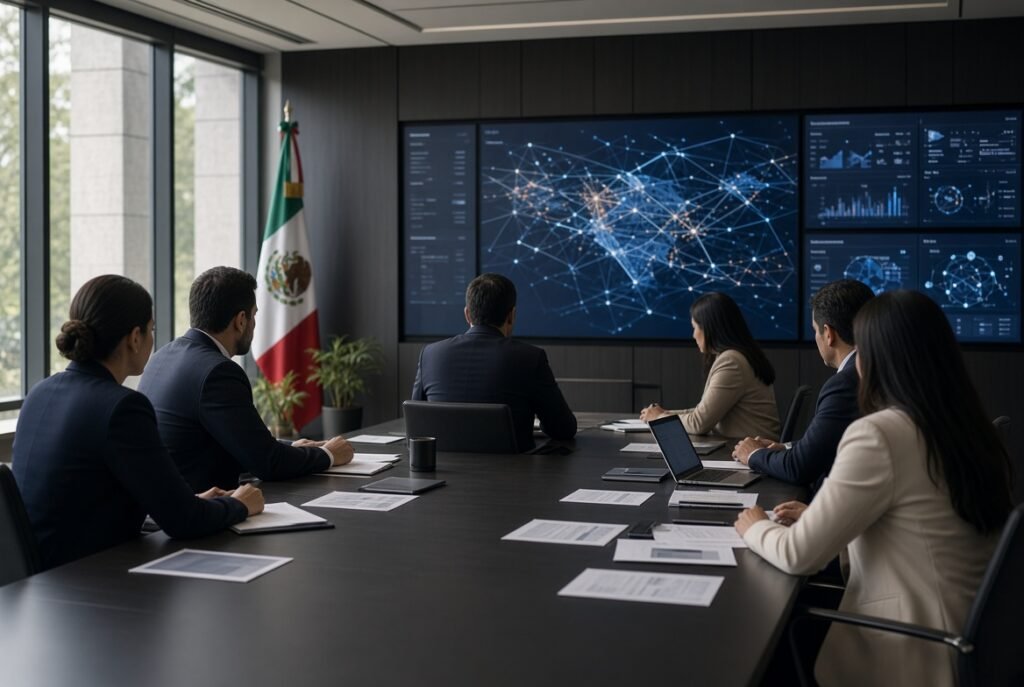 Ilustración editorial generada con IA que representa diálogo institucional sobre plataformas digitales y protección de menores, sin simular eventos específicos.