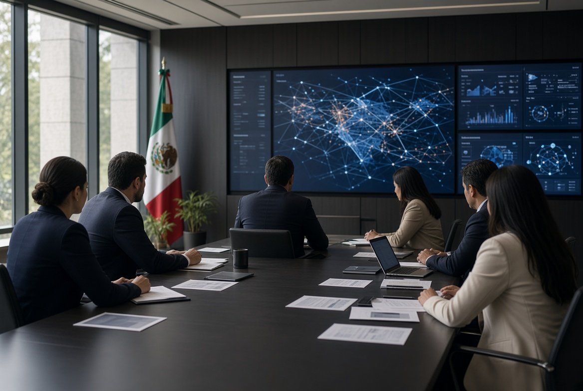 Ilustración editorial generada con IA que representa diálogo institucional sobre plataformas digitales y protección de menores, sin simular eventos específicos.